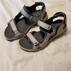 ECCO Offroad Sport Sandals Beige Gray Leather Comfort Hiking Size 39